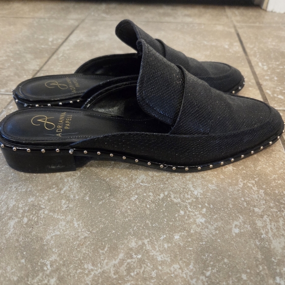 Adrianna Papell Shoes - Adrianna Papell Women's Black Leather Loafer Slip On Stud Mules Shoes. 8 Preppy